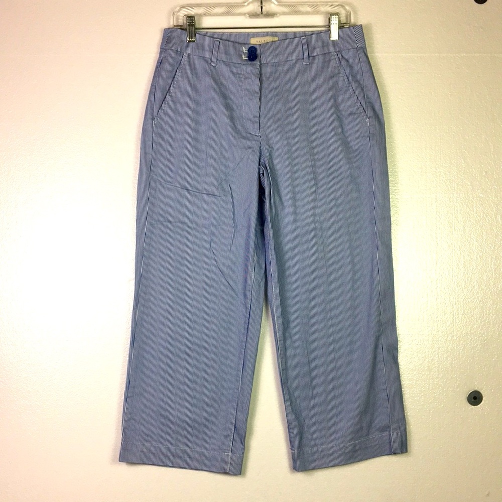 Talbots Dress Pants Stretch Size 6 Blue White Striped wide leg high waist pocket